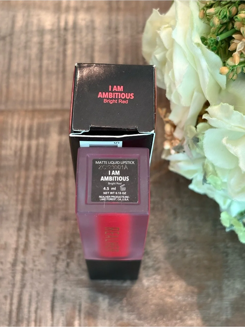 New REALHER Matte LIQUID LIPSTICK in I AM AMBITIOUS {Bright Red}